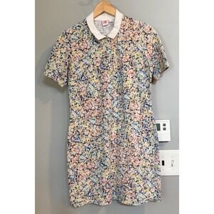 Lacoste L!VE Polo Dress Womens L Multicolor Floral Excellent F8327 Short Sleeve